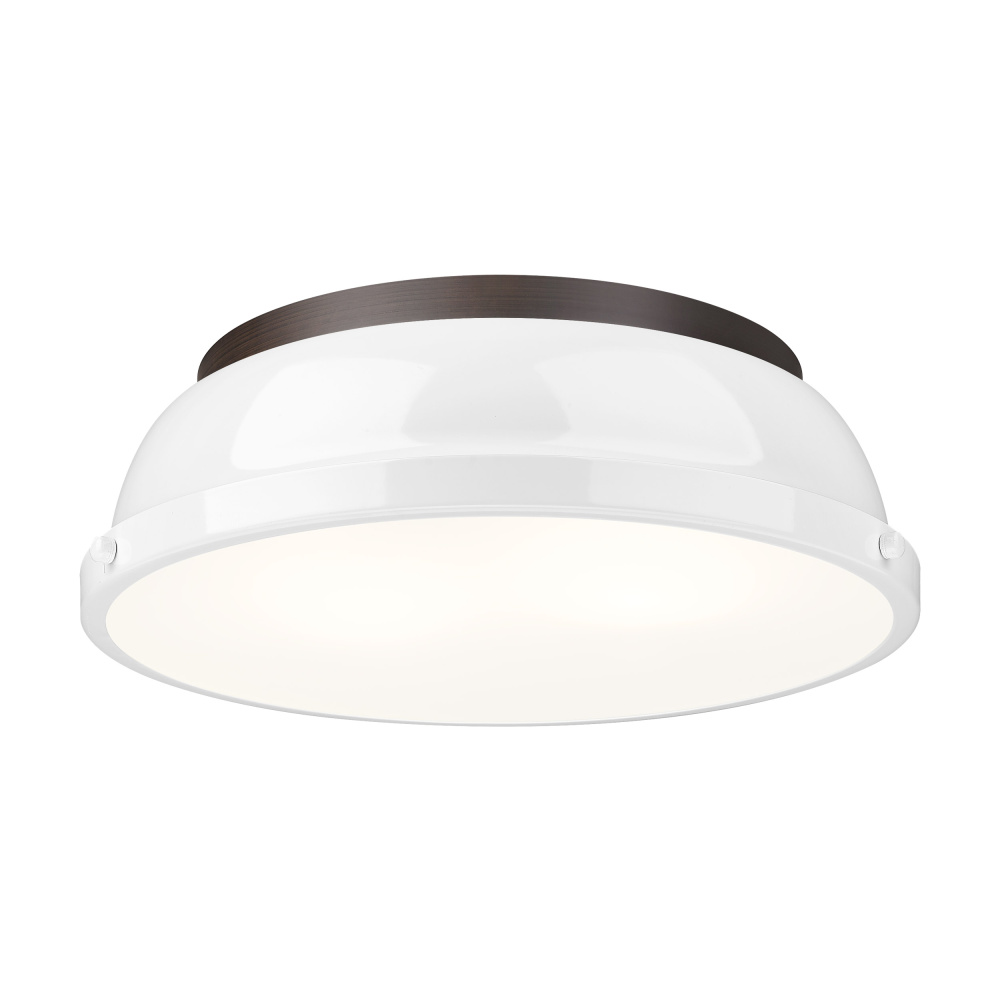 Yep by Golden Lighting Duncan 2-light Flush Mount in Rubbed Bronze and White shade